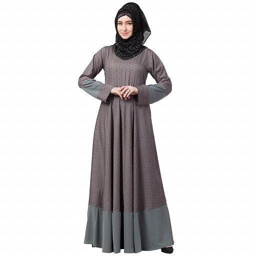 Polka dotted full flare abaya- Grey